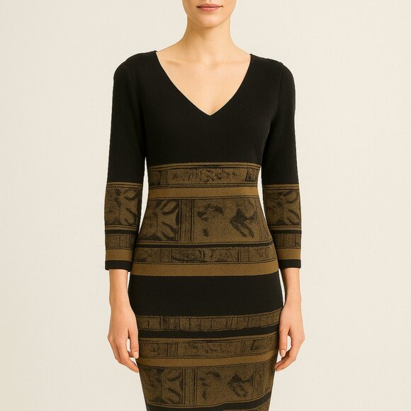 Peruvian Connection Black/Brown Aztec Print Pima Cotton Sweater Dress Size M - Picture 1 of 11